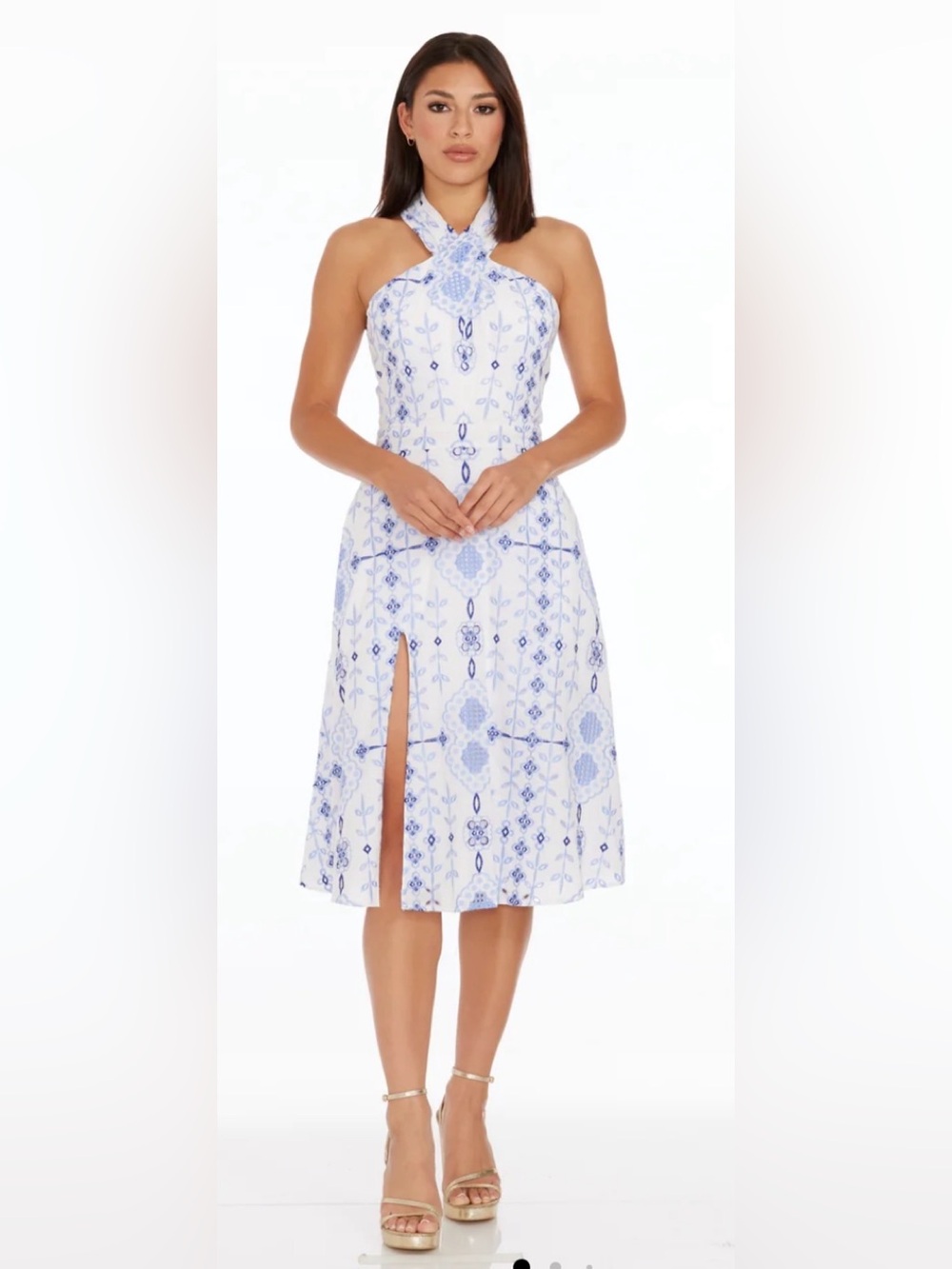 Dress the Population Astoria Halter Midi Dress Small EUC